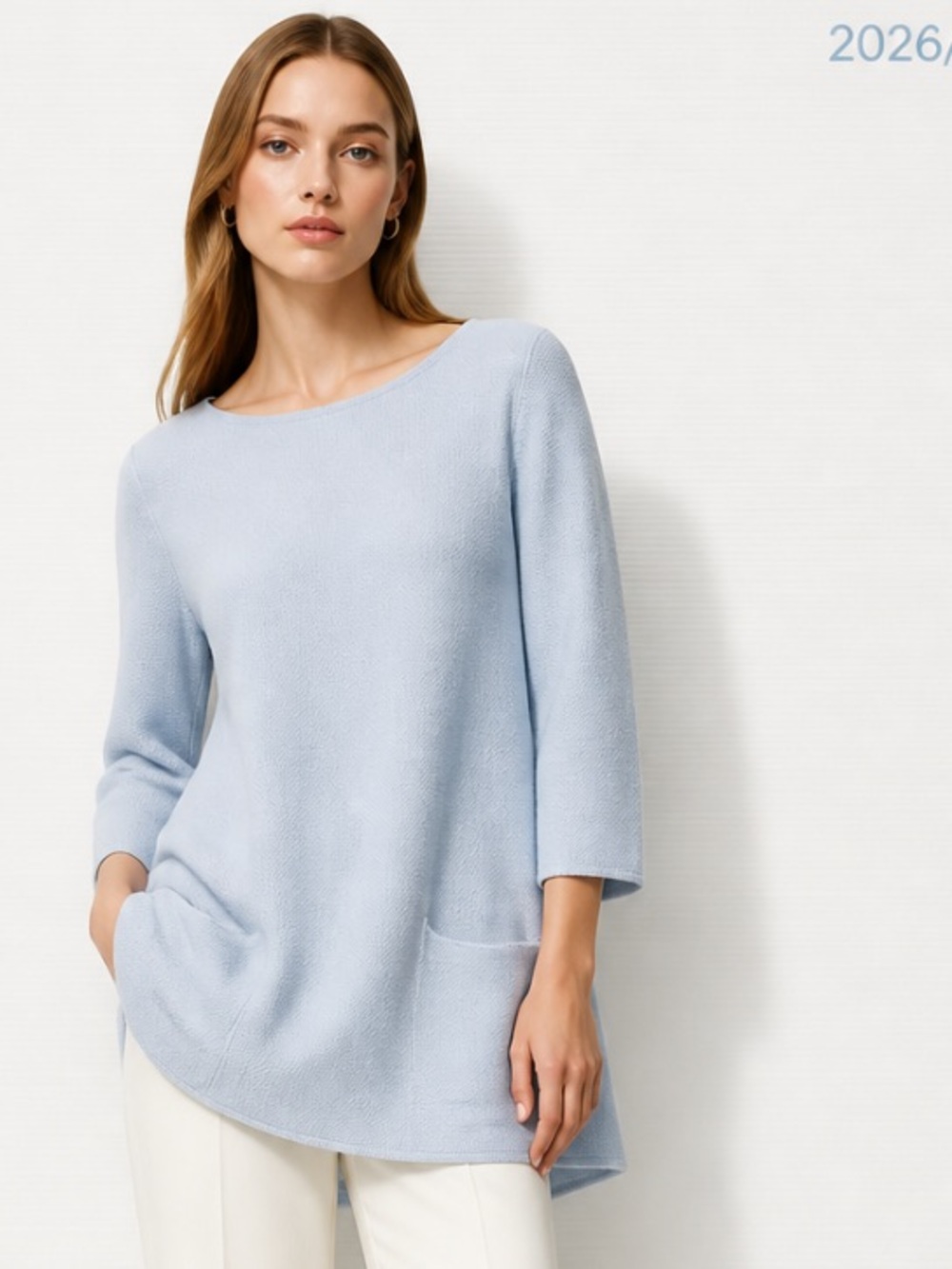 COS Sweater Pullover Tunic Baby Blue Pockets Boat A-Line 3/4 Sleeves